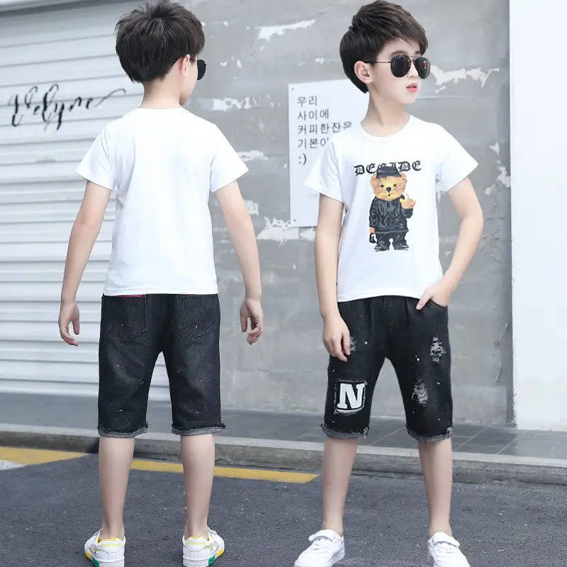 Boys Cotton T-Shirt Shorts Set White Black 2026 - Image 4