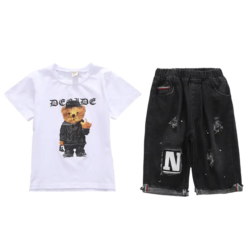 Boys Cotton T-Shirt Shorts Set White Black 2026 - Image 5