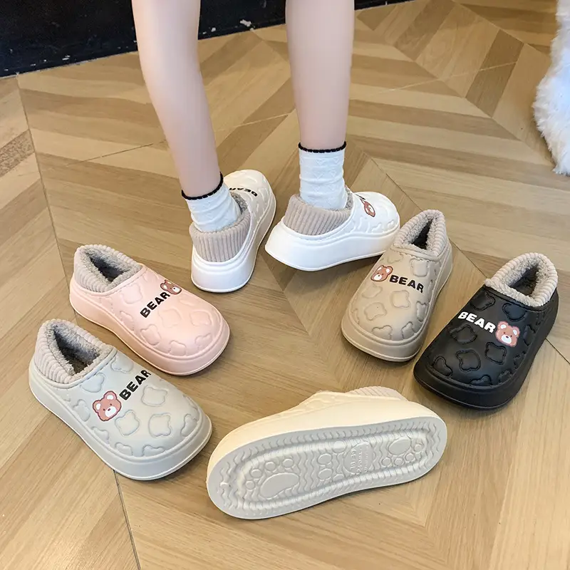 Bear bag heel cotton slippers dormitory good warm cartoon bag heel thickened cotton slippers girl style waterproof shoes lining - Image 10