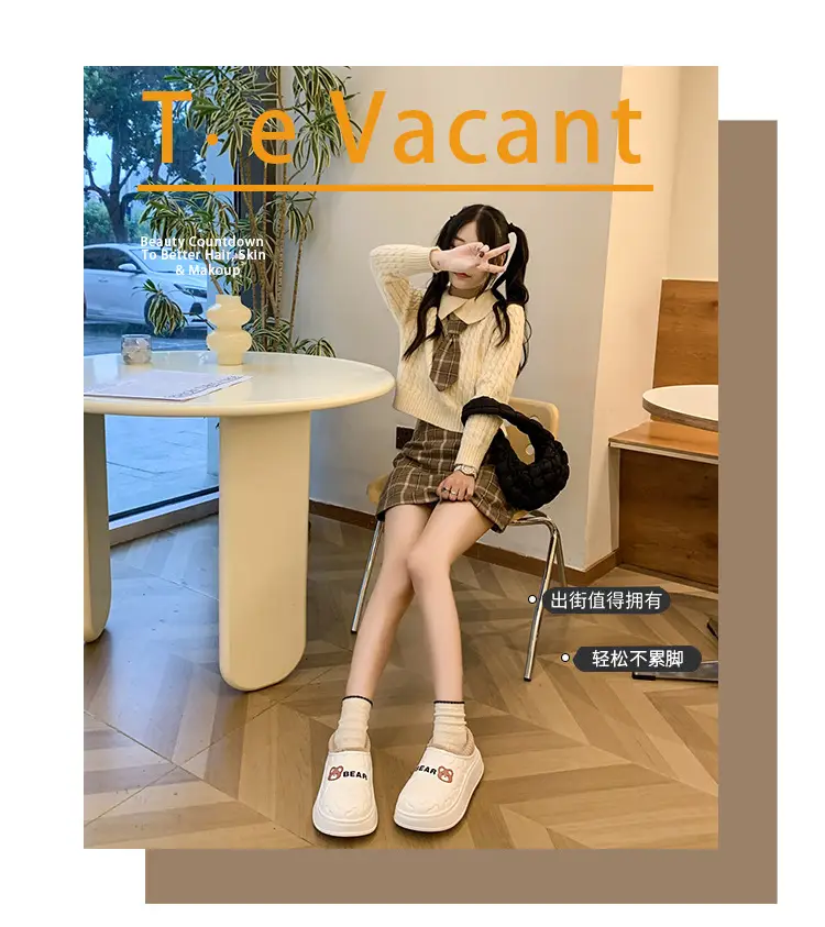 Bear bag heel cotton slippers dormitory good warm cartoon bag heel thickened cotton slippers girl style waterproof shoes lining — feature 1
