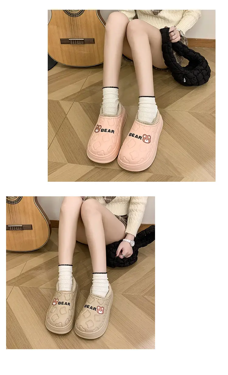 Bear bag heel cotton slippers dormitory good warm cartoon bag heel thickened cotton slippers girl style waterproof shoes lining — feature 11