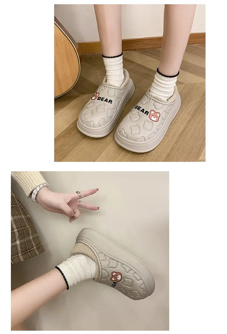 Bear bag heel cotton slippers dormitory good warm cartoon bag heel thickened cotton slippers girl style waterproof shoes lining — feature 12