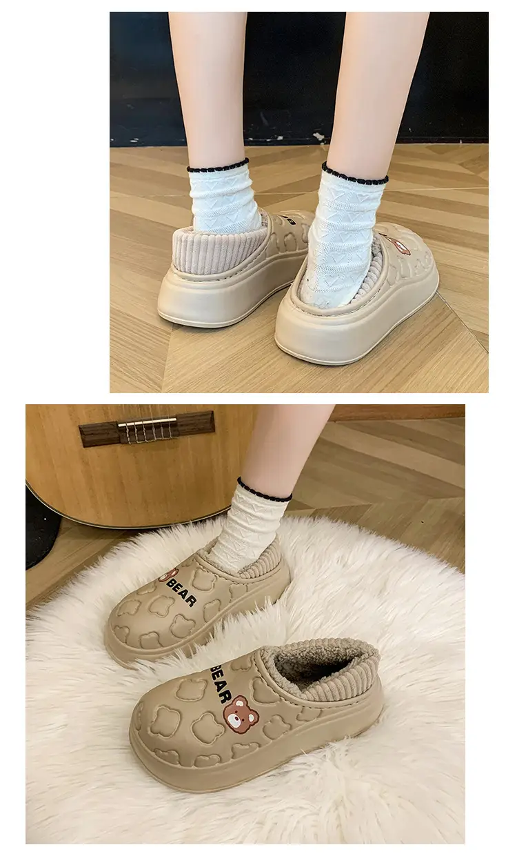 Bear bag heel cotton slippers dormitory good warm cartoon bag heel thickened cotton slippers girl style waterproof shoes lining — feature 13