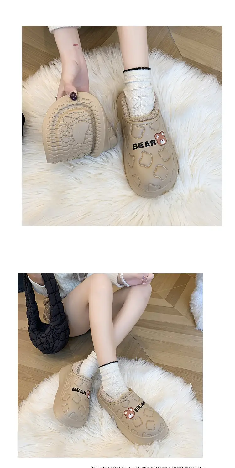 Bear bag heel cotton slippers dormitory good warm cartoon bag heel thickened cotton slippers girl style waterproof shoes lining — feature 15