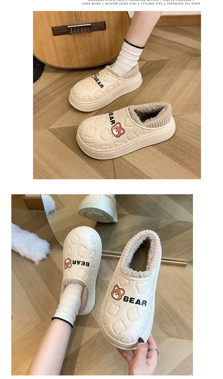 Bear bag heel cotton slippers dormitory good warm cartoon bag heel thickened cotton slippers girl style waterproof shoes lining — feature 16