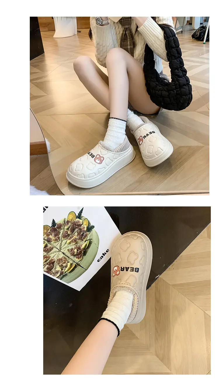 Bear bag heel cotton slippers dormitory good warm cartoon bag heel thickened cotton slippers girl style waterproof shoes lining — feature 18