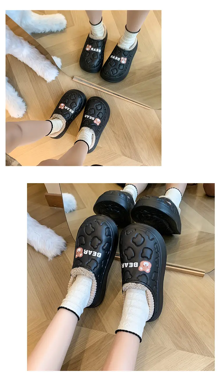 Bear bag heel cotton slippers dormitory good warm cartoon bag heel thickened cotton slippers girl style waterproof shoes lining — feature 20