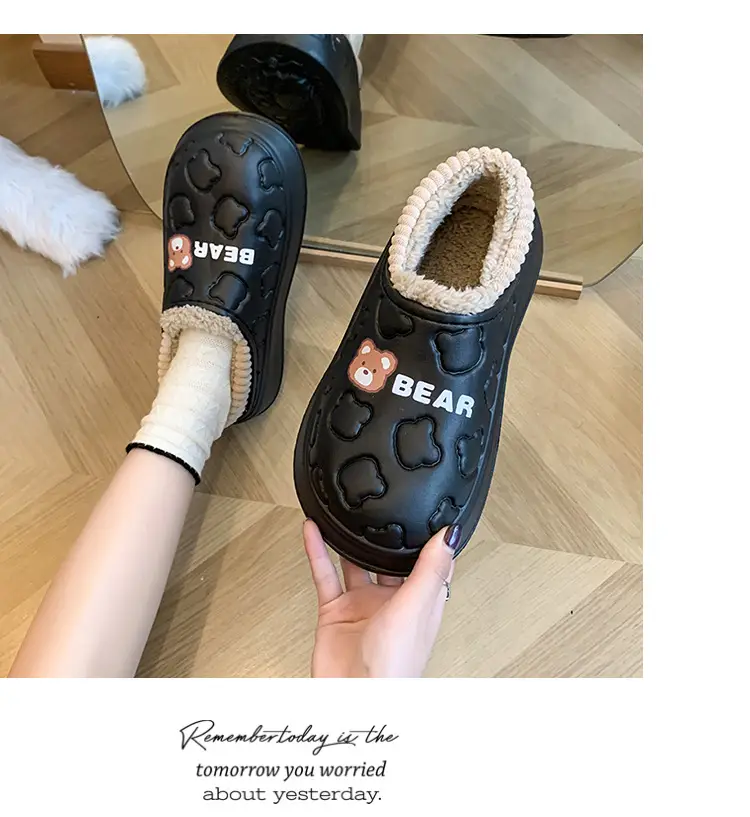 Bear bag heel cotton slippers dormitory good warm cartoon bag heel thickened cotton slippers girl style waterproof shoes lining — feature 21