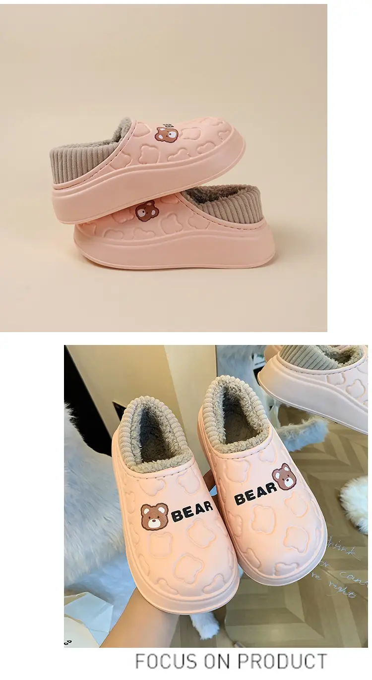 Bear bag heel cotton slippers dormitory good warm cartoon bag heel thickened cotton slippers girl style waterproof shoes lining — feature 25
