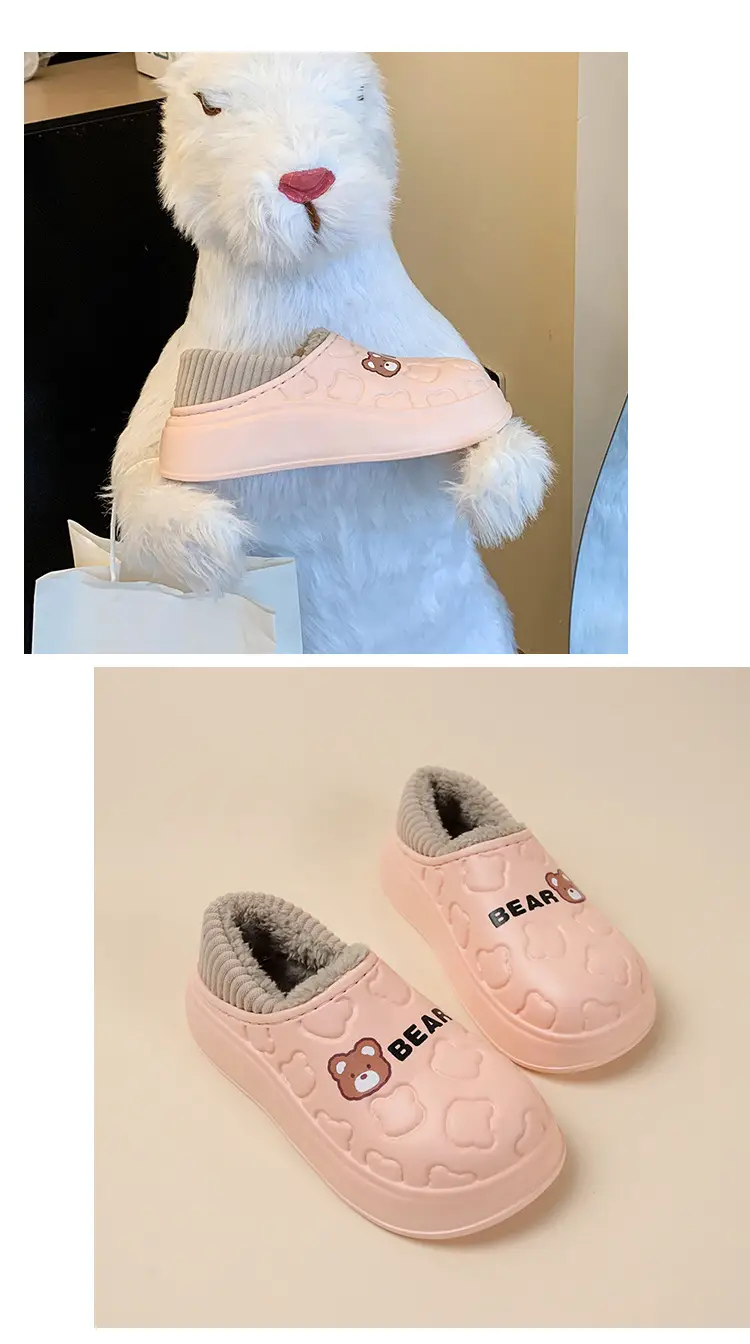 Bear bag heel cotton slippers dormitory good warm cartoon bag heel thickened cotton slippers girl style waterproof shoes lining — feature 27