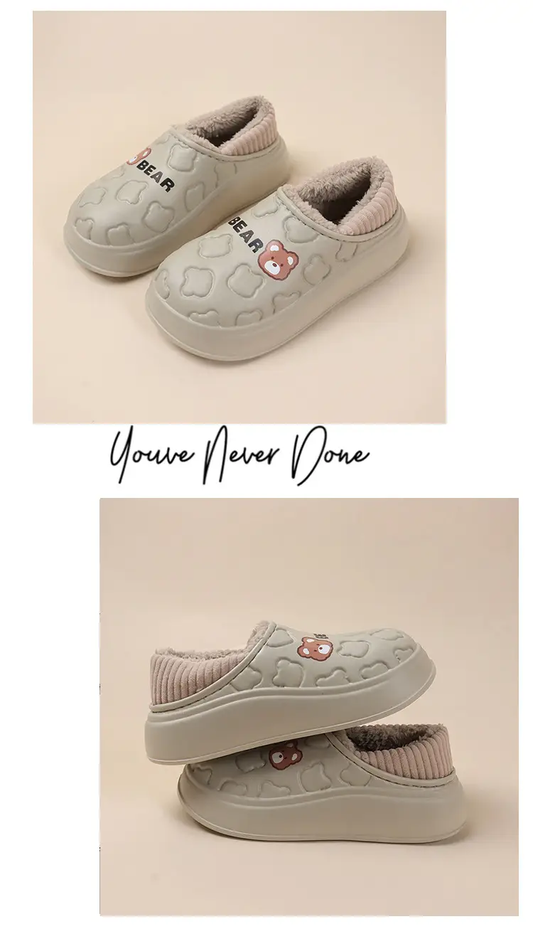 Bear bag heel cotton slippers dormitory good warm cartoon bag heel thickened cotton slippers girl style waterproof shoes lining — feature 30
