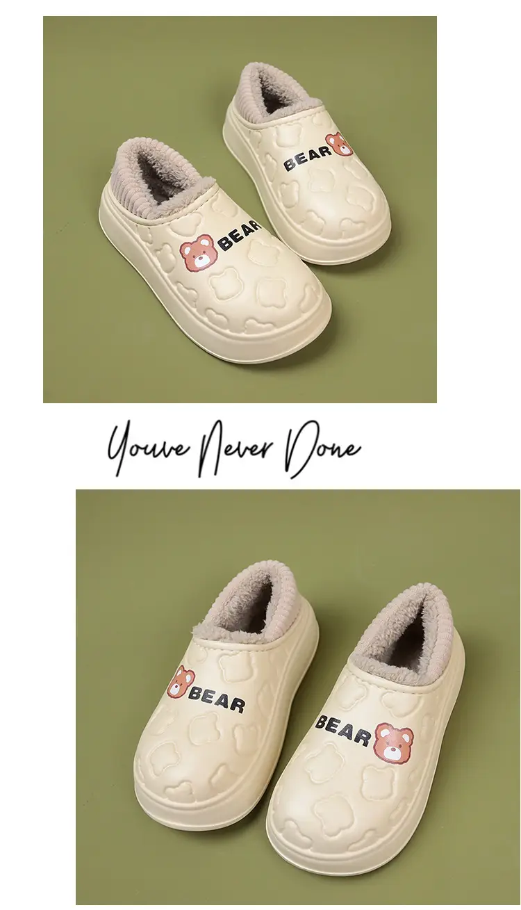 Bear bag heel cotton slippers dormitory good warm cartoon bag heel thickened cotton slippers girl style waterproof shoes lining — feature 31