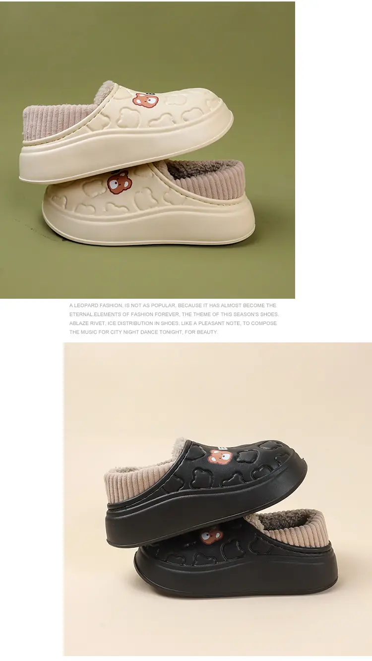 Bear bag heel cotton slippers dormitory good warm cartoon bag heel thickened cotton slippers girl style waterproof shoes lining — feature 32