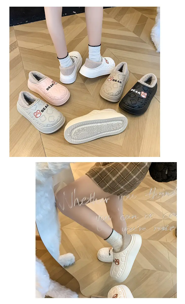 Bear bag heel cotton slippers dormitory good warm cartoon bag heel thickened cotton slippers girl style waterproof shoes lining — feature 5