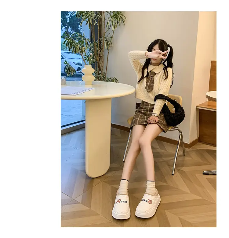 Bear bag heel cotton slippers dormitory good warm cartoon bag heel thickened cotton slippers girl style waterproof shoes lining — feature 7