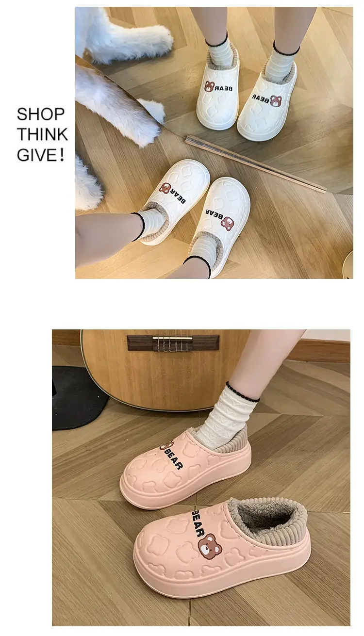 Bear bag heel cotton slippers dormitory good warm cartoon bag heel thickened cotton slippers girl style waterproof shoes lining — feature 8