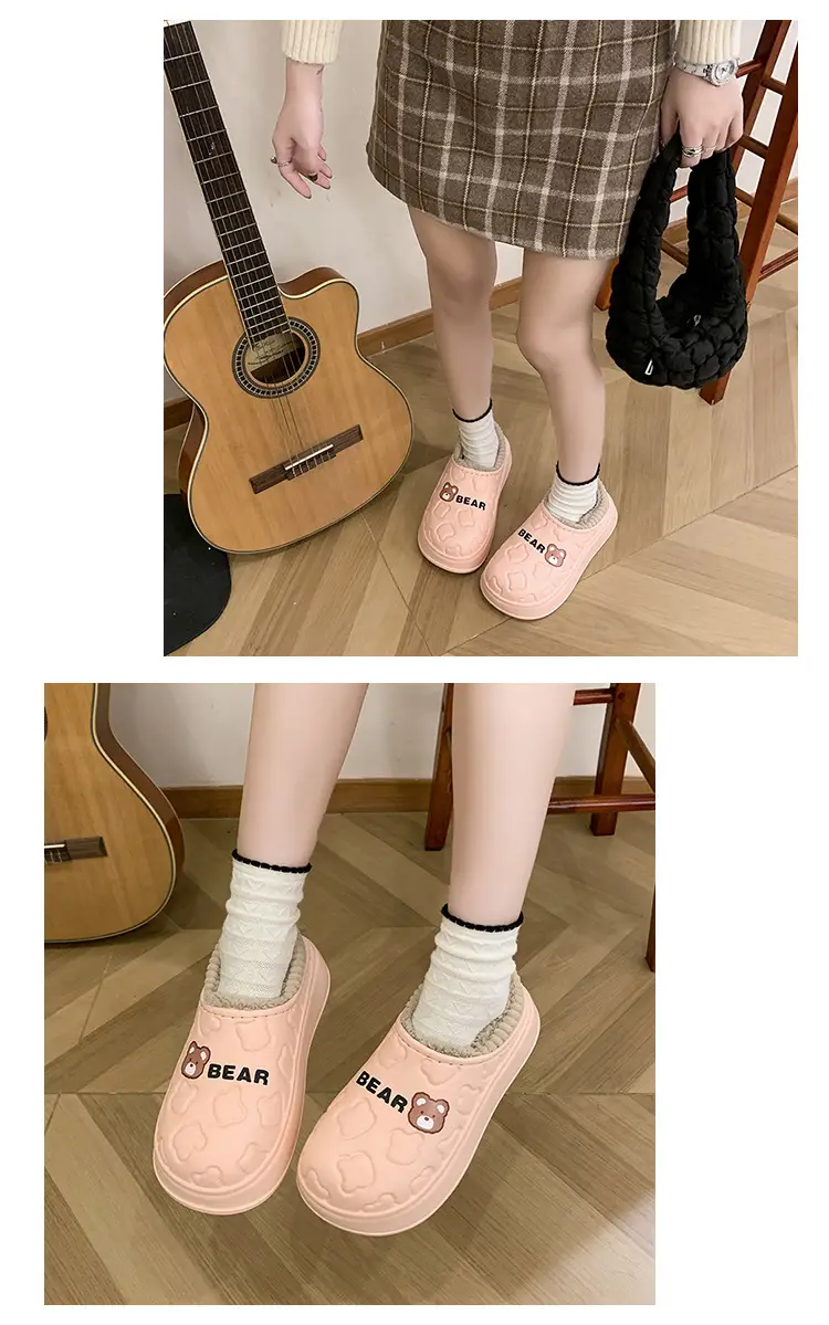 Bear bag heel cotton slippers dormitory good warm cartoon bag heel thickened cotton slippers girl style waterproof shoes lining — feature 9