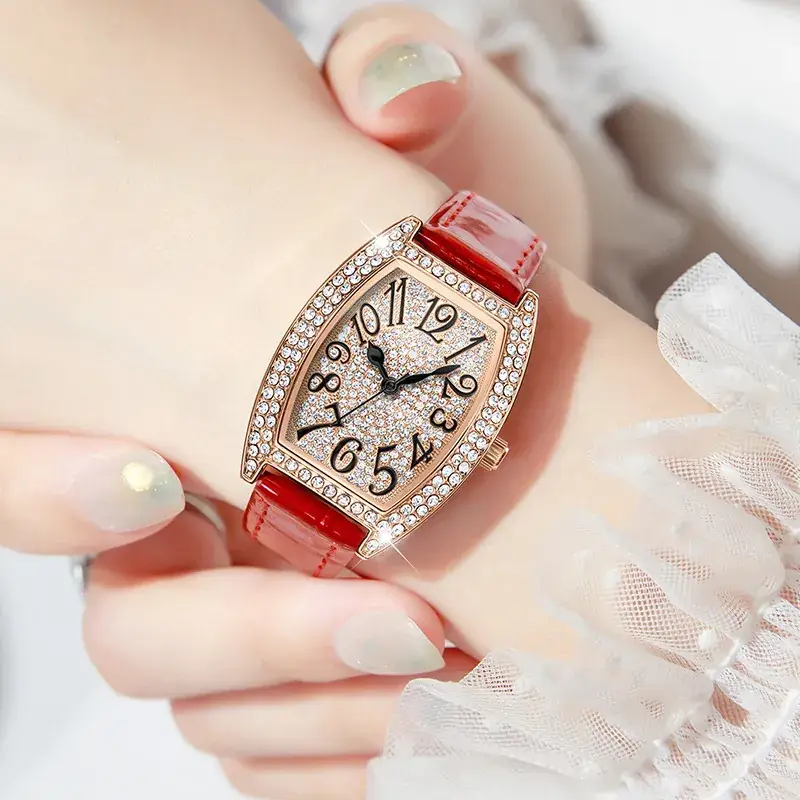 Women's Bucket Dial Watch with Crystal Diamonds & Black Strap - Image 8