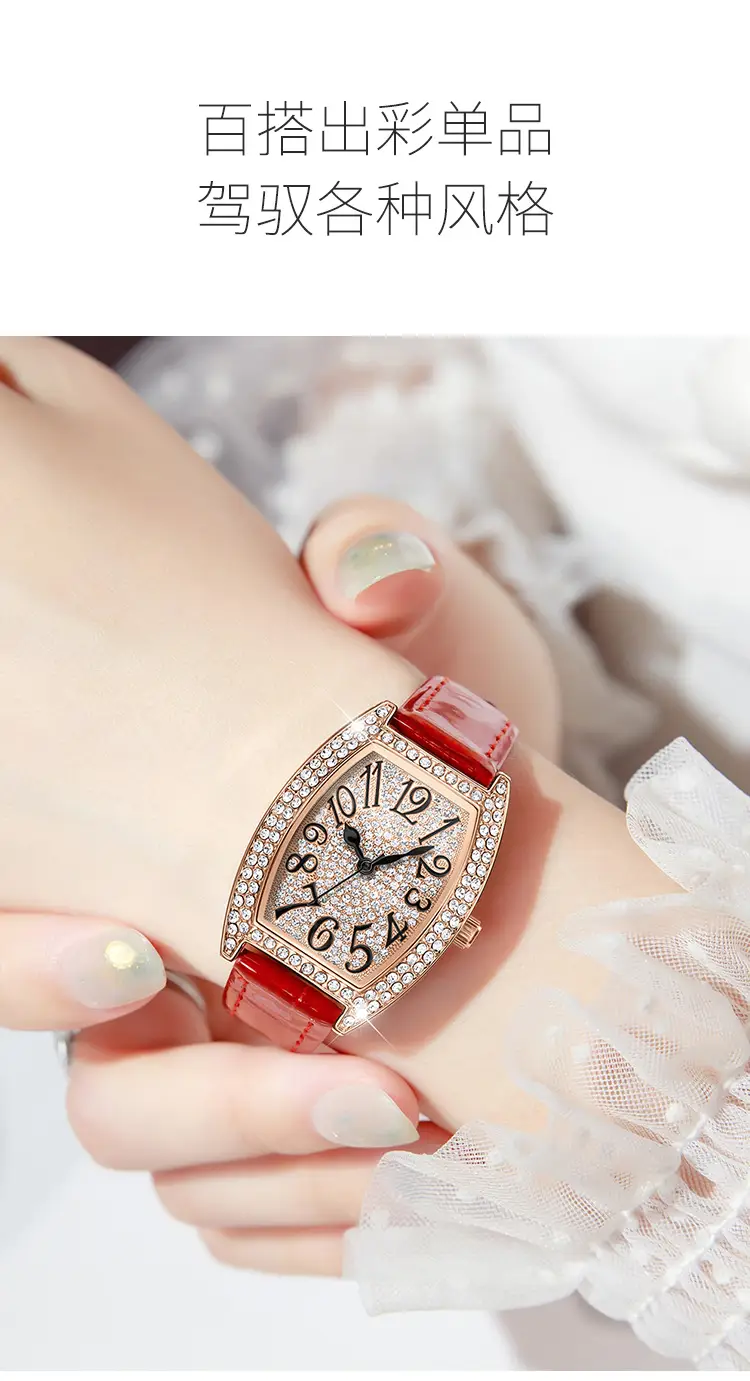 Women's Bucket Dial Watch with Crystal Diamonds & Black Strap — feature 3