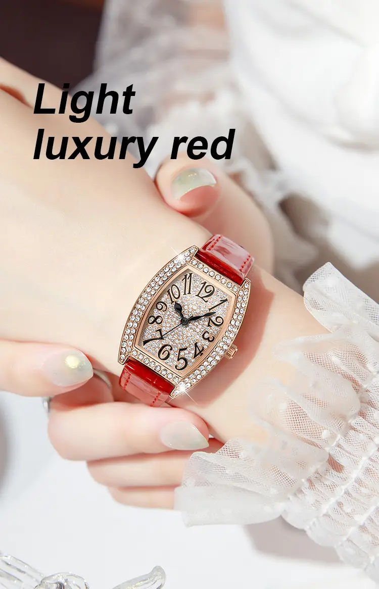 Women's Bucket Dial Watch with Crystal Diamonds & Black Strap — feature 7