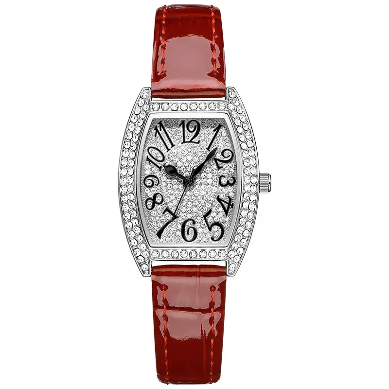 Women's Bucket Dial Watch with Crystal Diamonds & Black Strap - Image 2