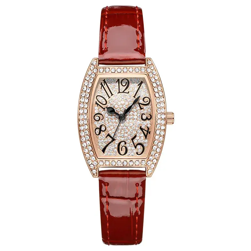 Women's Bucket Dial Watch with Crystal Diamonds & Black Strap - Image 4