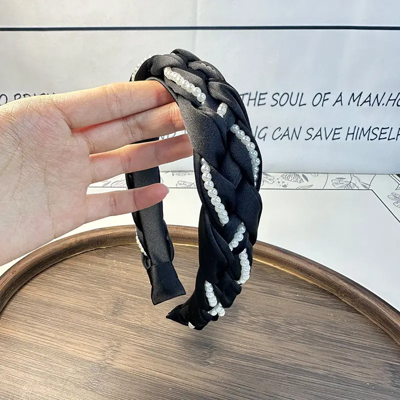 Chanel Style Twist Braid Pearl Headband for Women - Image 3