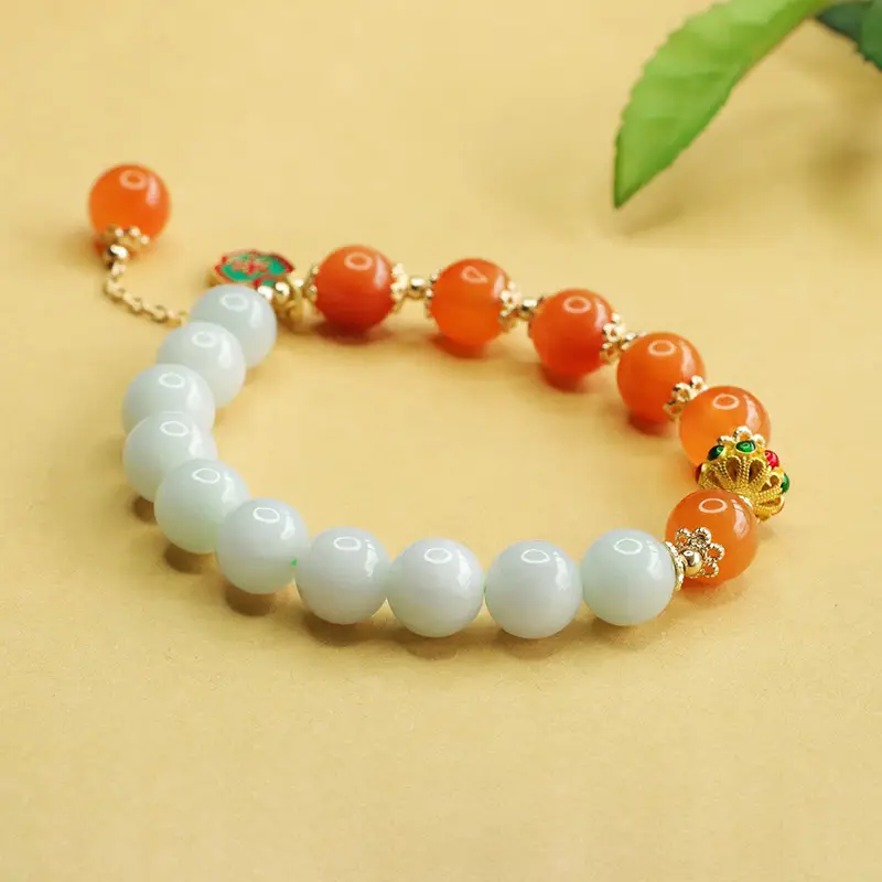 Aiyu Natural Jade Bracelet Orange White Ethnic Style - Image 3