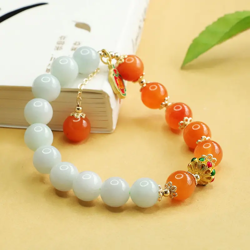 Aiyu Natural Jade Bracelet Orange White Ethnic Style - Image 5