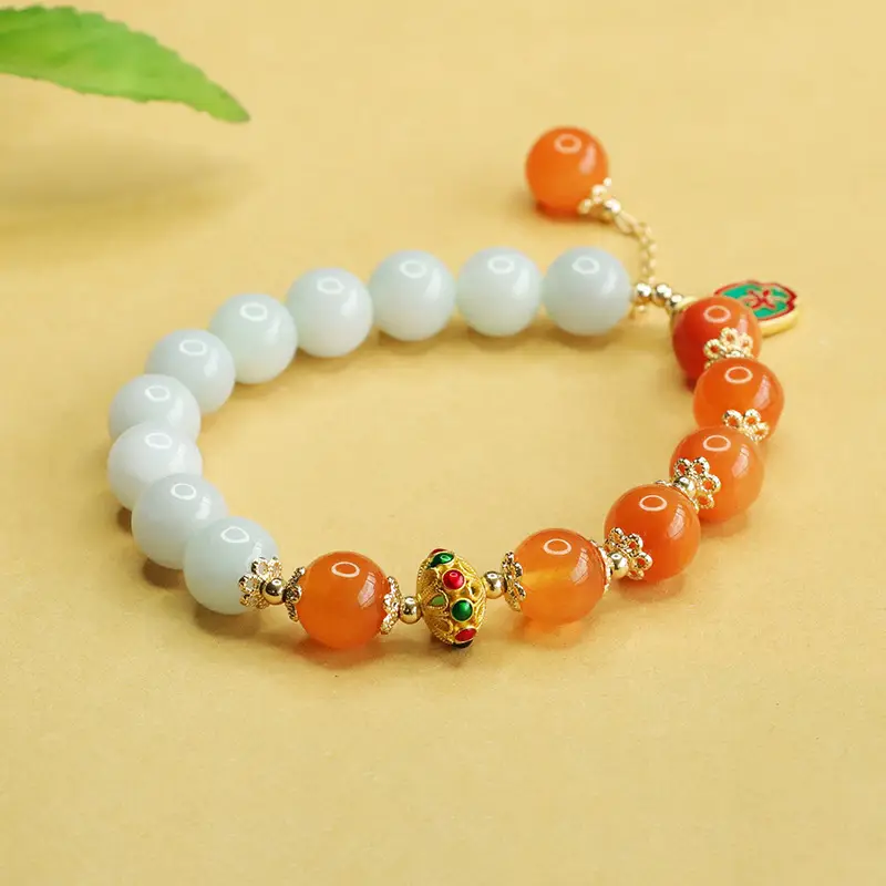 Aiyu Natural Jade Bracelet Orange White Ethnic Style — feature 3
