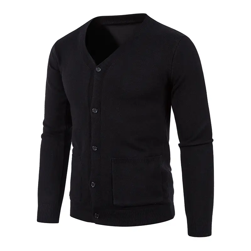 Men Black Korean Knitted Button Cardigan