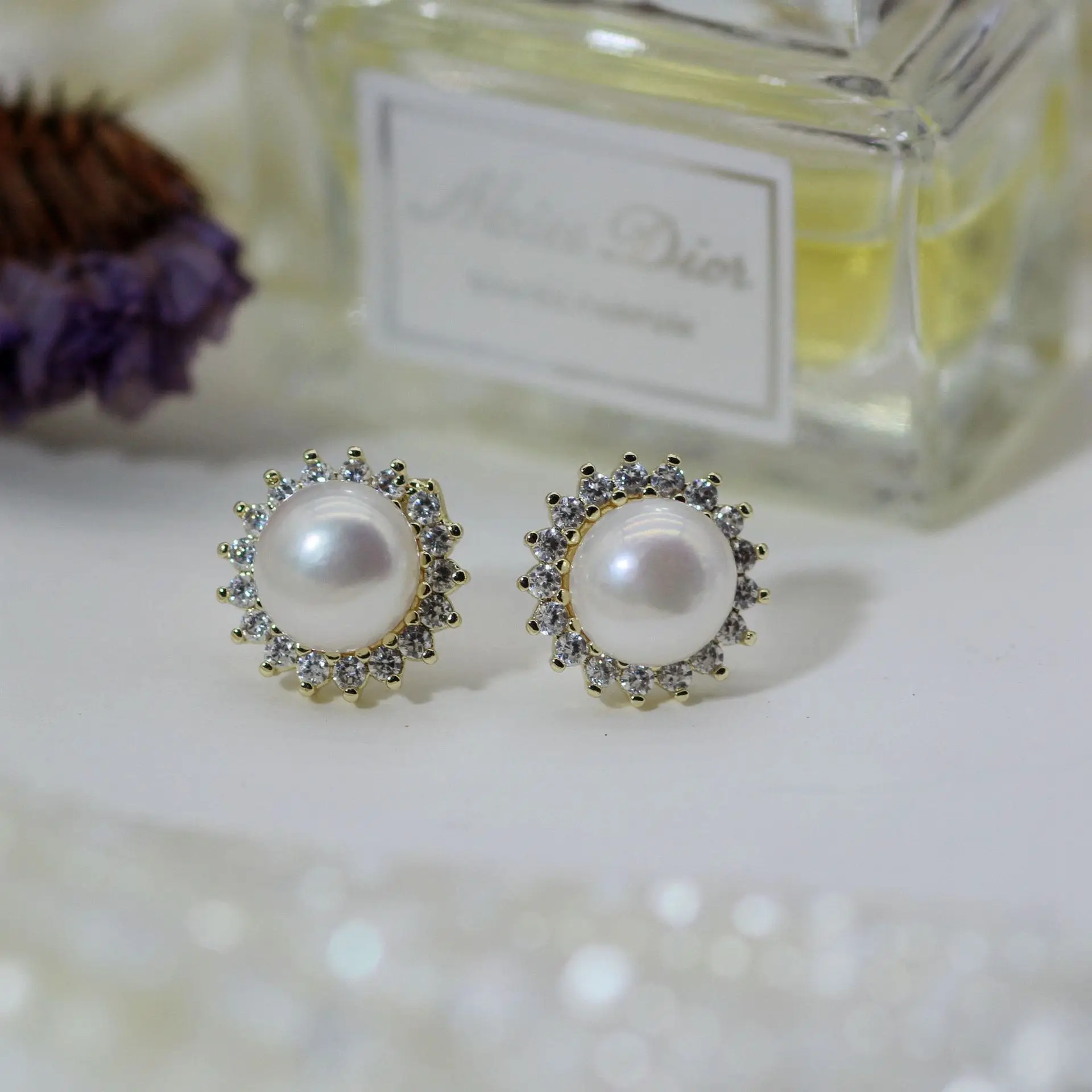 S925 Silver Pearl Sun Earrings Small - Image 8