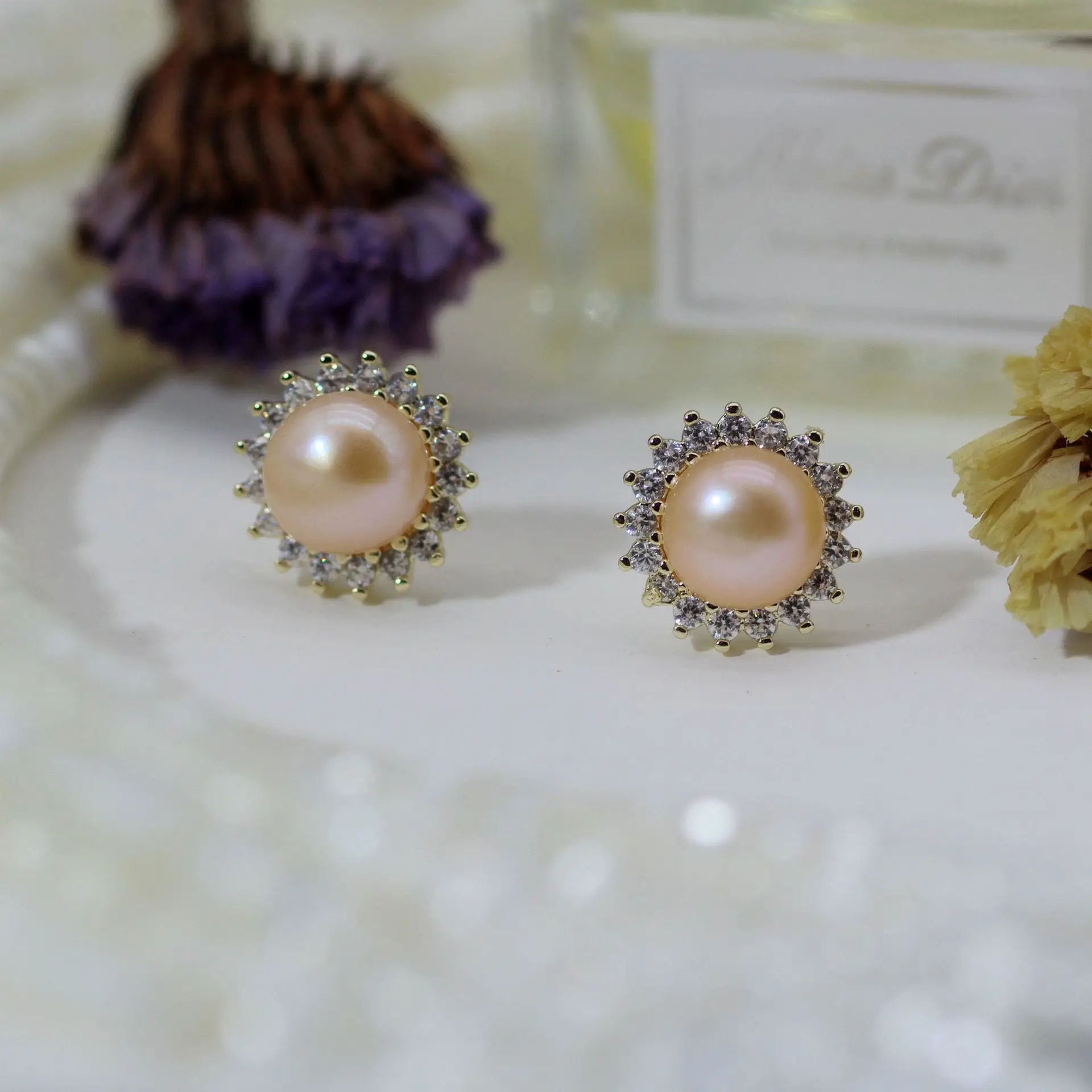 S925 Silver Pearl Sun Earrings Small - Image 2