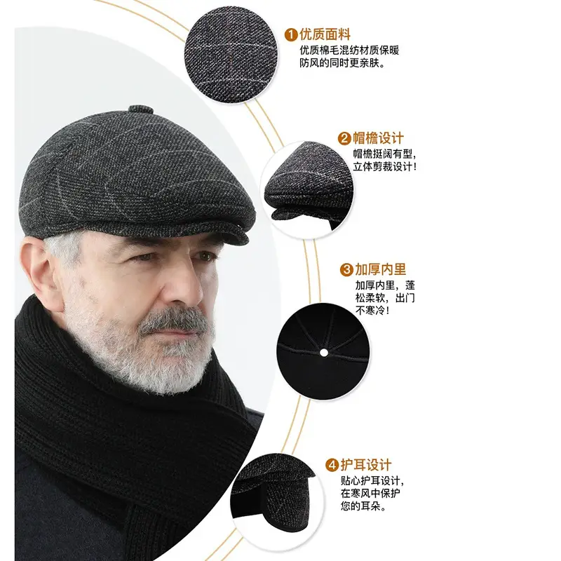 New British Vintage Men's Plaid Ear Protectors Cap - Image 4