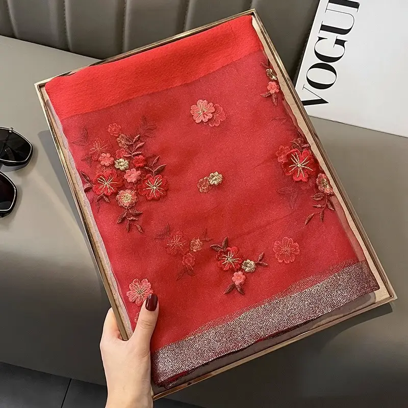 Red Silk Scarf for Women Korean Style Warm Winter Wear - Image 11