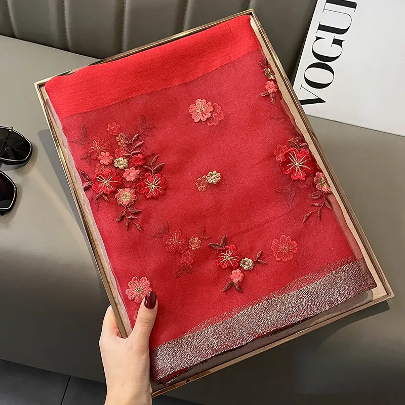 Red Silk Scarf for Women Korean Style Warm Winter Wear - Image 7