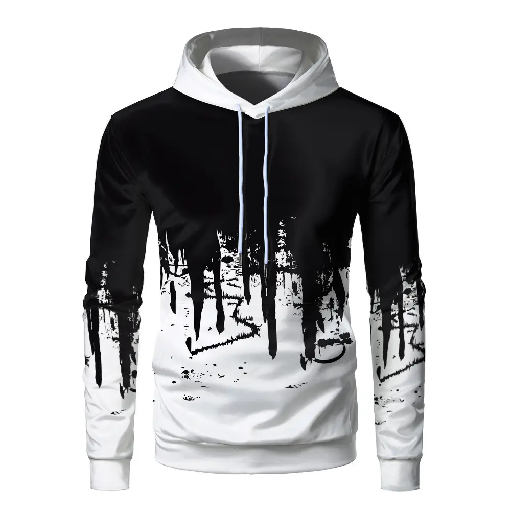 3D Digital Ink Hoodie Men Red Black Gradient Print