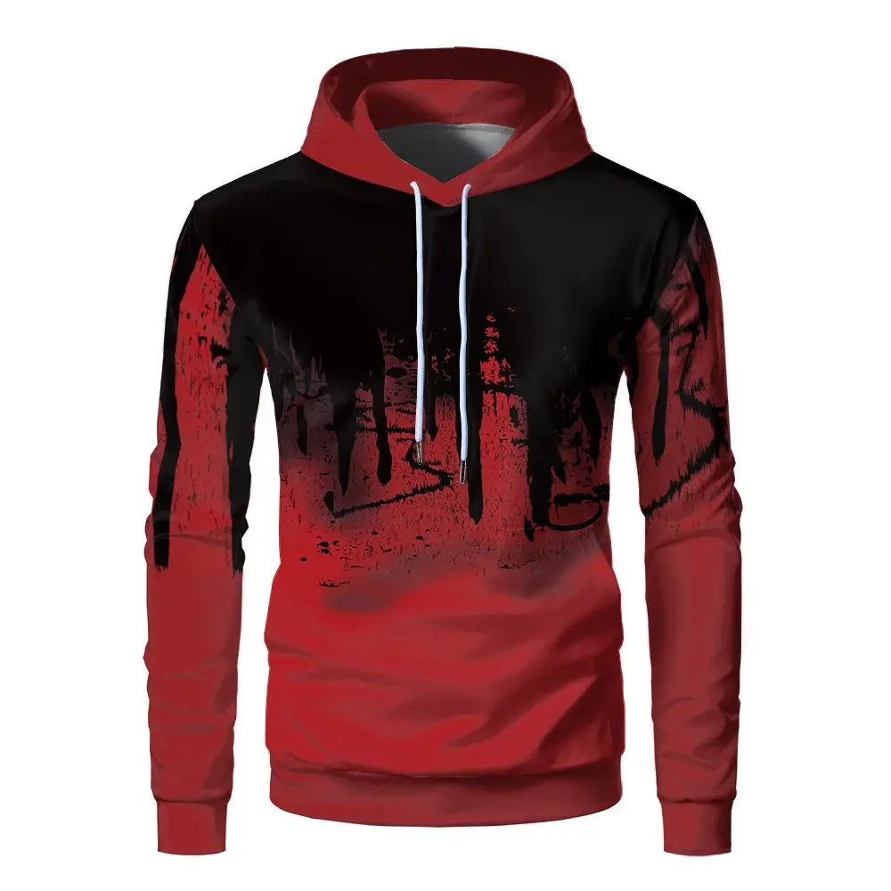 3D Digital Ink Hoodie Men Red Black Gradient Print — feature 3