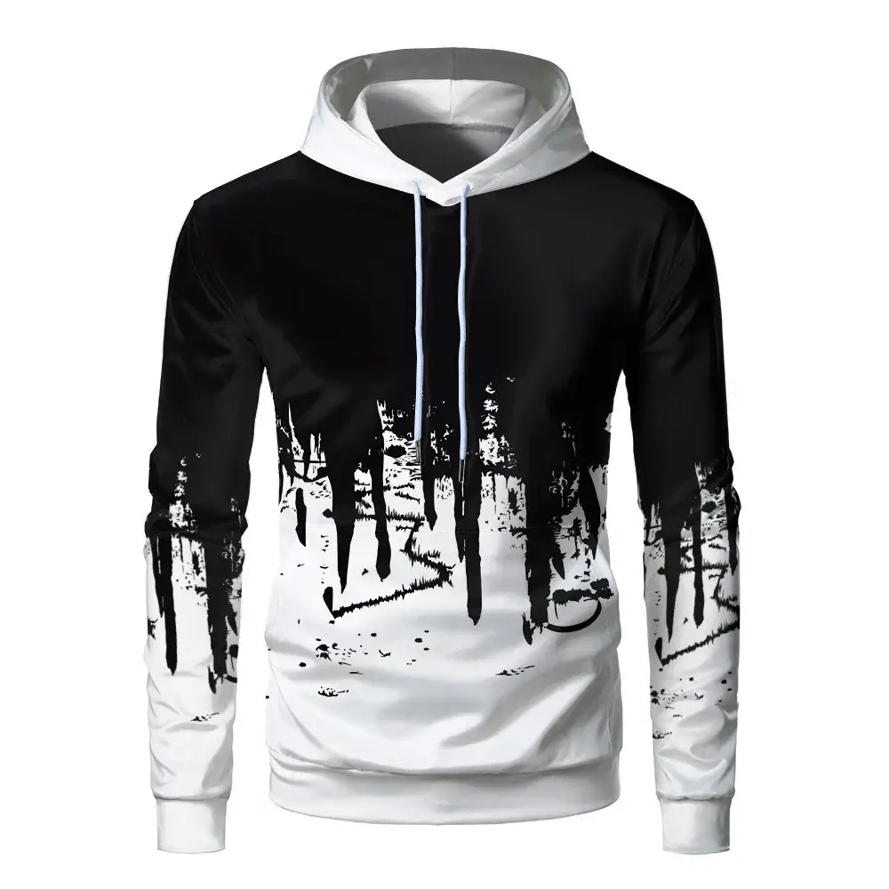 3D Digital Ink Hoodie Men Red Black Gradient Print — feature 4