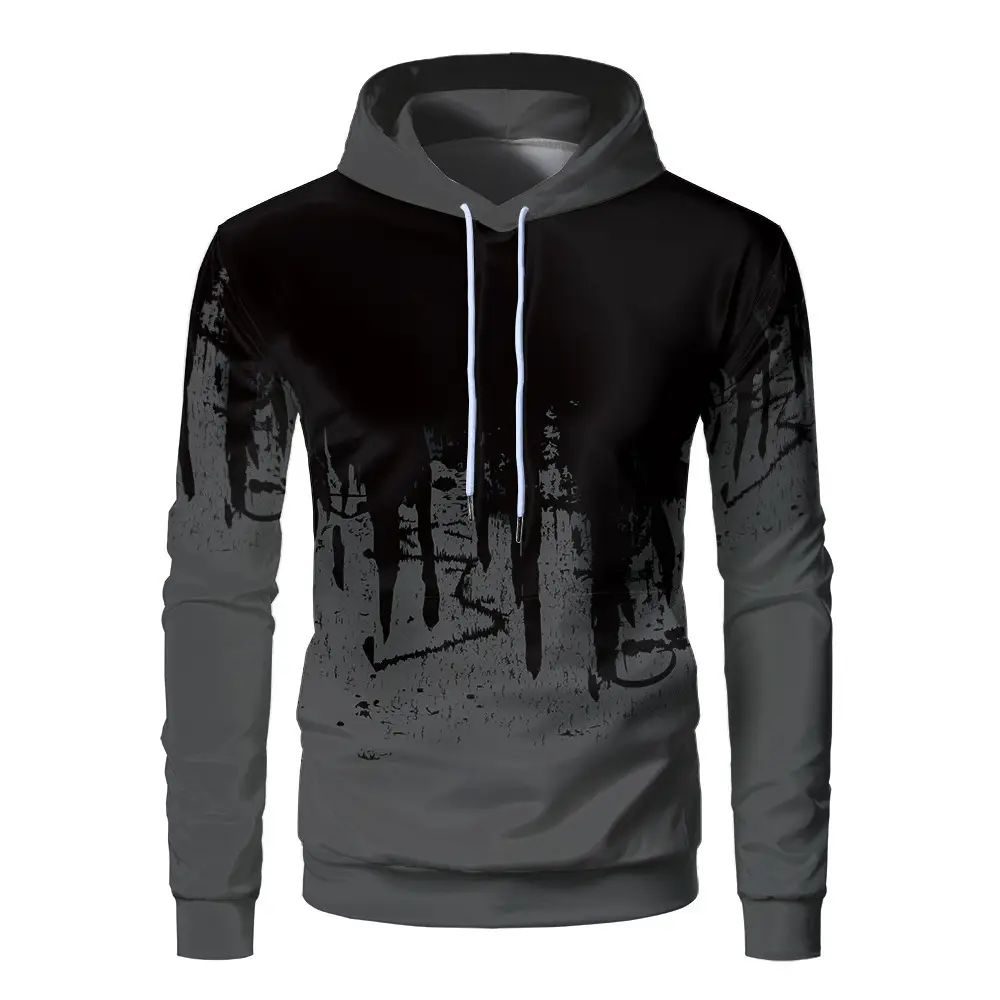 3D Digital Ink Hoodie Men Red Black Gradient Print