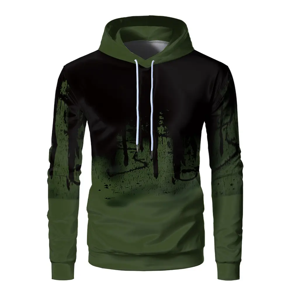3D Digital Ink Hoodie Men Red Black Gradient Print