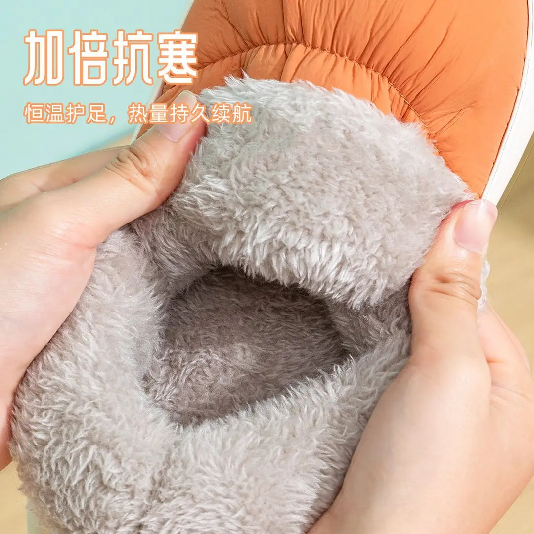 Waterproof Cotton Slippers for Men, Indoor Home Use, 2026 New Model, Couple's Non-Slip Warm Heel-Covered down Fabric Cotton Slippers for Women, Winter - Image 7