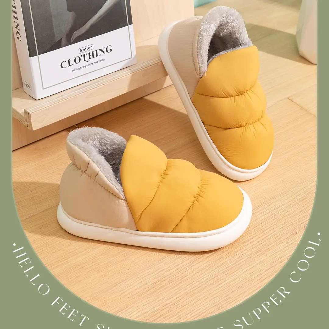 Waterproof Cotton Slippers for Men, Indoor Home Use, 2026 New Model, Couple's Non-Slip Warm Heel-Covered down Fabric Cotton Slippers for Women, Winter — feature 6
