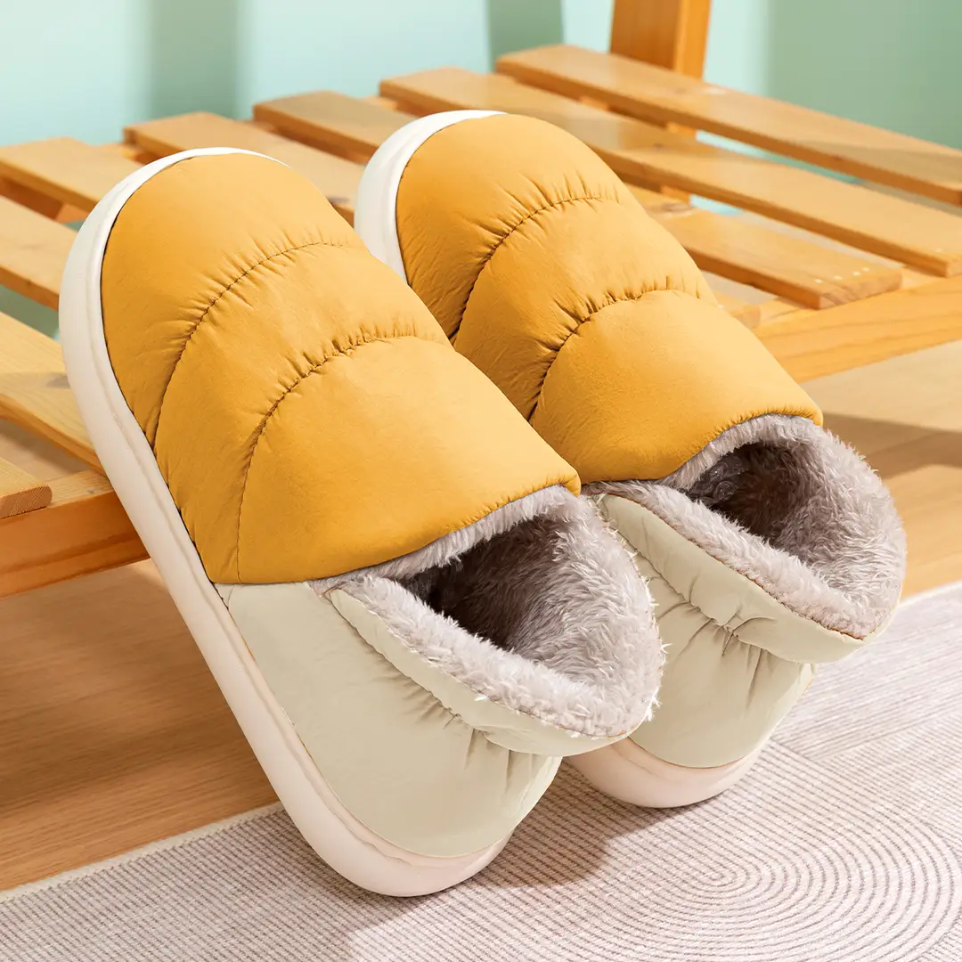 Waterproof Cotton Slippers for Men, Indoor Home Use, 2026 New Model, Couple's Non-Slip Warm Heel-Covered down Fabric Cotton Slippers for Women, Winter - Image 2