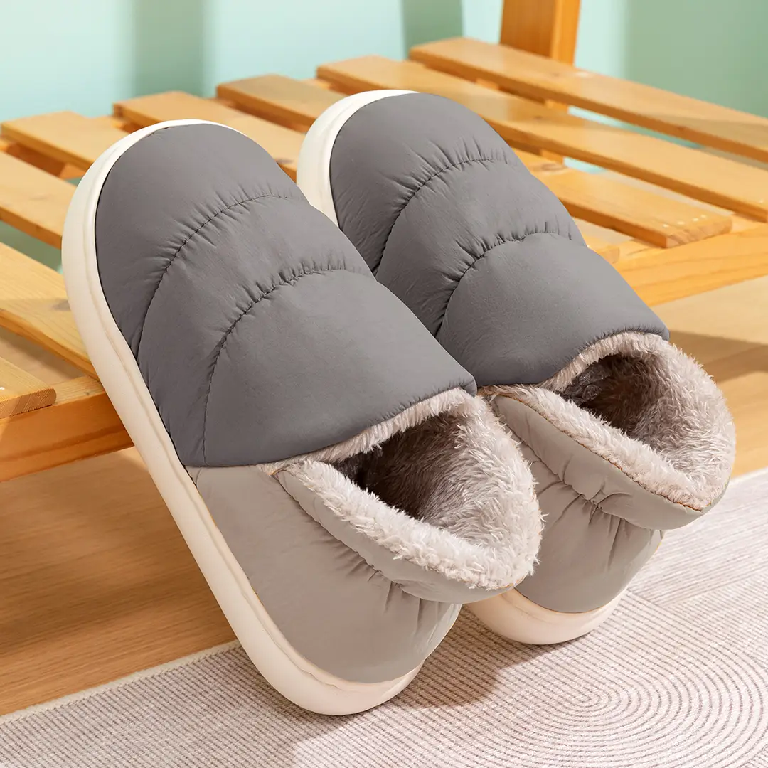 Waterproof Cotton Slippers for Men, Indoor Home Use, 2026 New Model, Couple's Non-Slip Warm Heel-Covered down Fabric Cotton Slippers for Women, Winter - Image 3