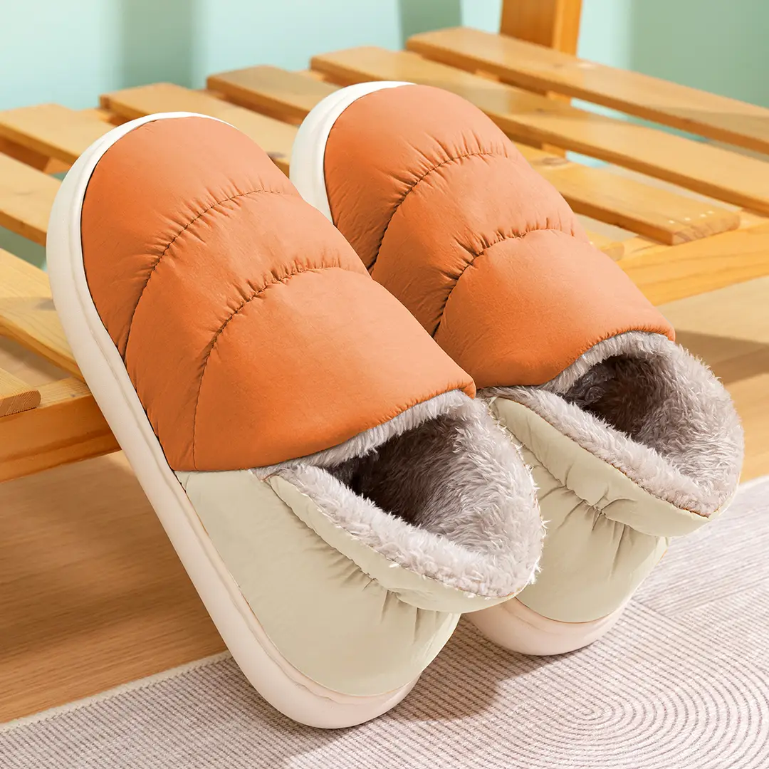 Waterproof Cotton Slippers for Men, Indoor Home Use, 2026 New Model, Couple's Non-Slip Warm Heel-Covered down Fabric Cotton Slippers for Women, Winter - Image 4