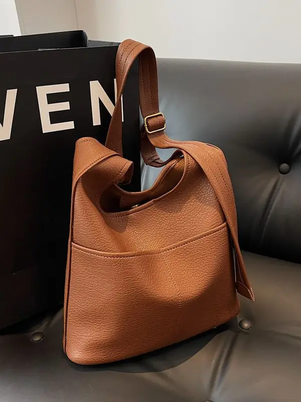 Women Large Capacity Shoulder Bag Brown Leather Winter Autumn - Image 5
