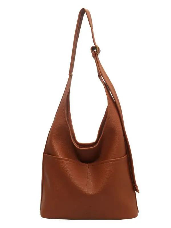Women Large Capacity Shoulder Bag Brown Leather Winter Autumn - Image 9