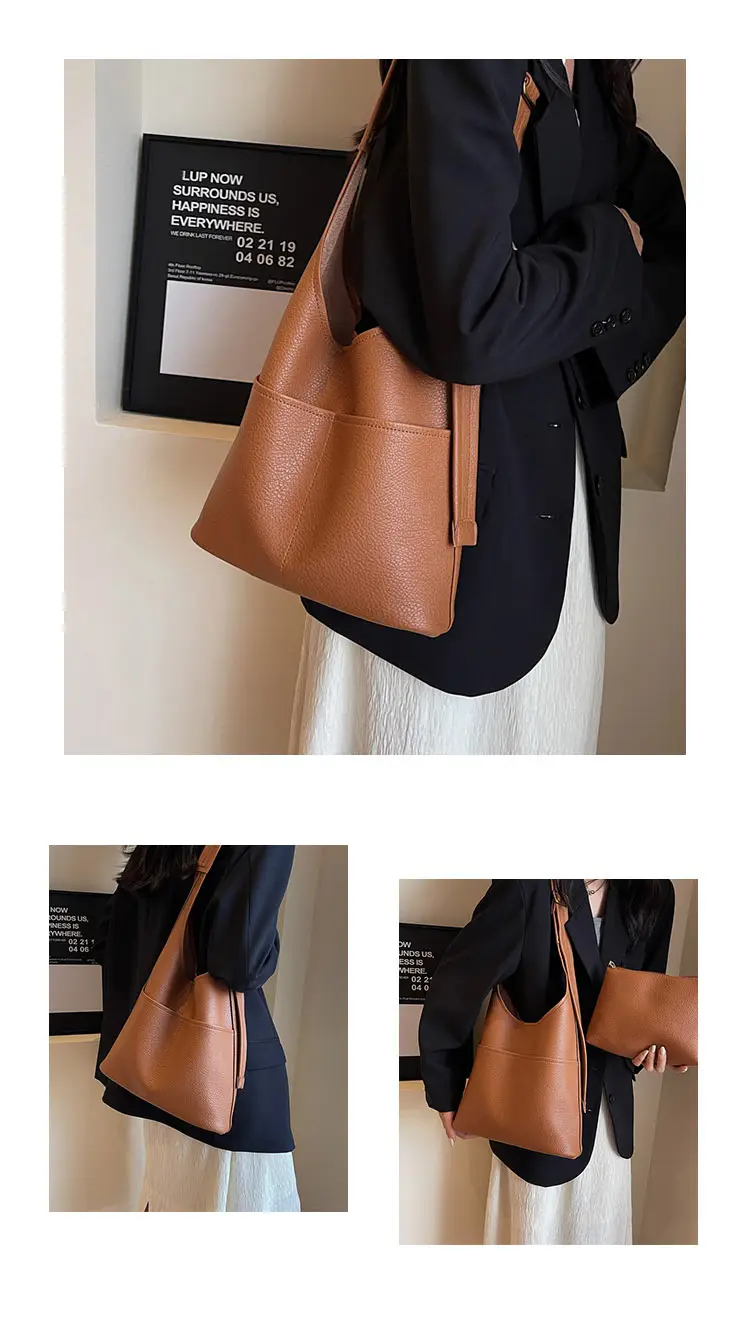 Women Large Capacity Shoulder Bag Brown Leather Winter Autumn — feature 20