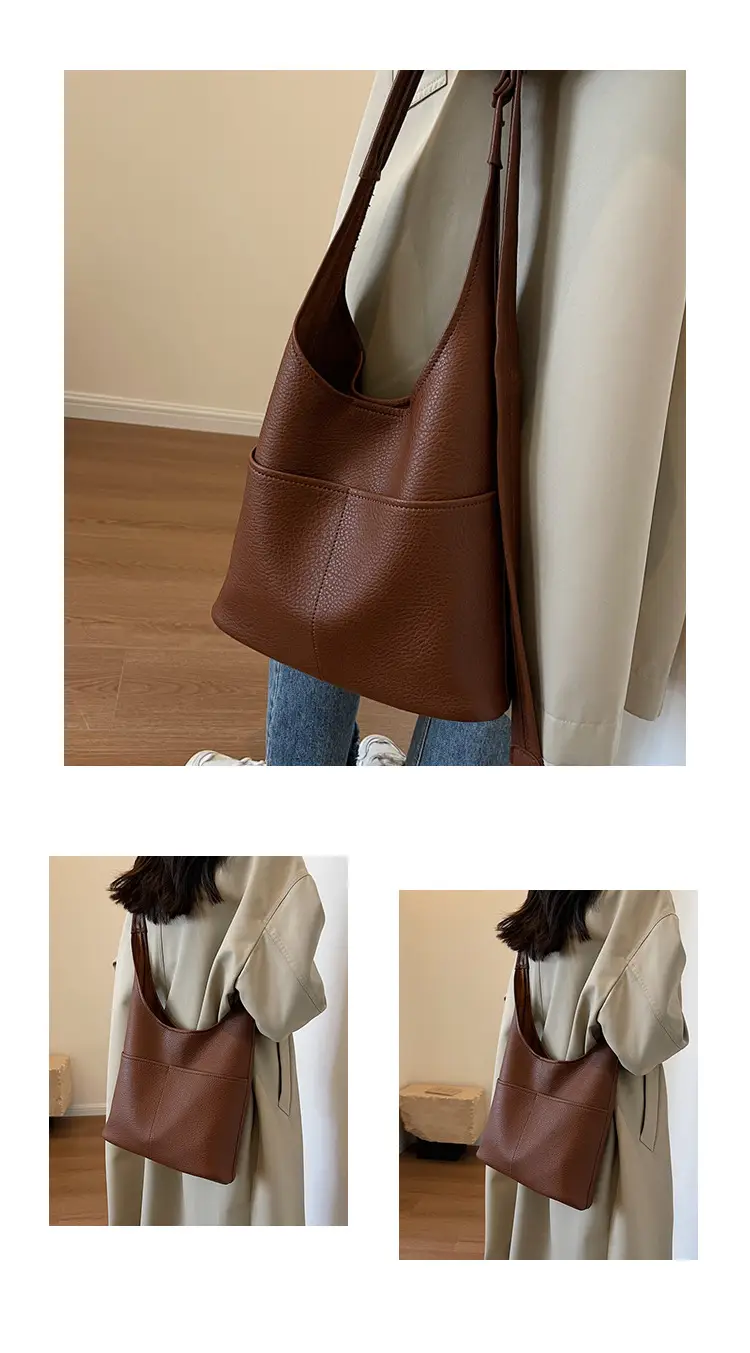 Women Large Capacity Shoulder Bag Brown Leather Winter Autumn — feature 21